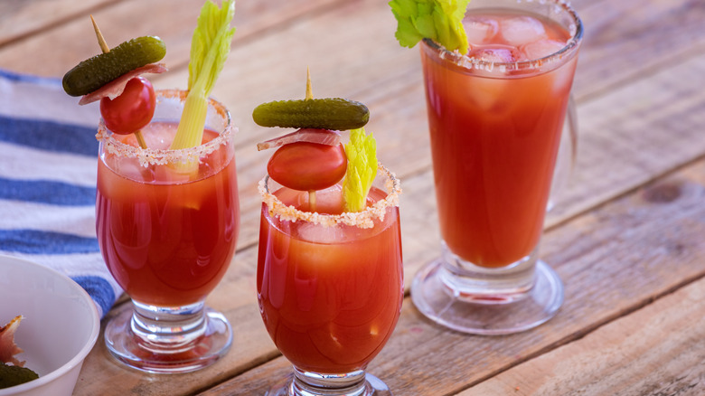 Three glasses of Bloody Mary