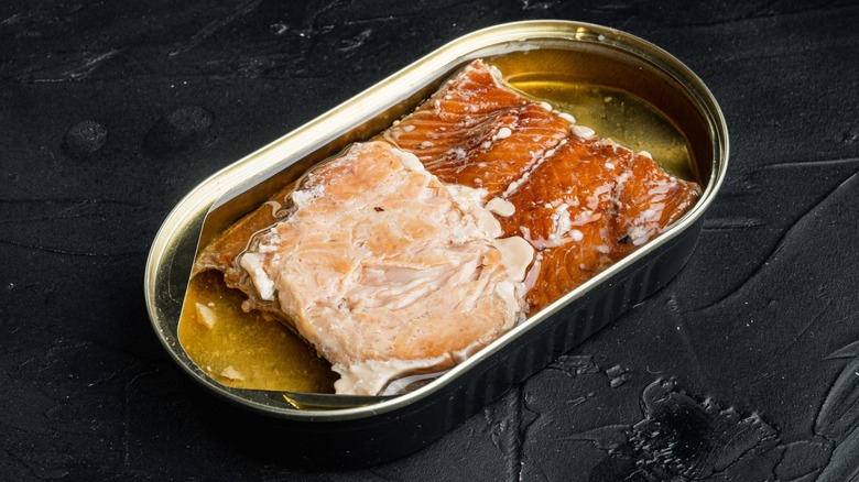open can of smoked trout