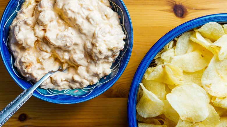 fish dip and potato chips