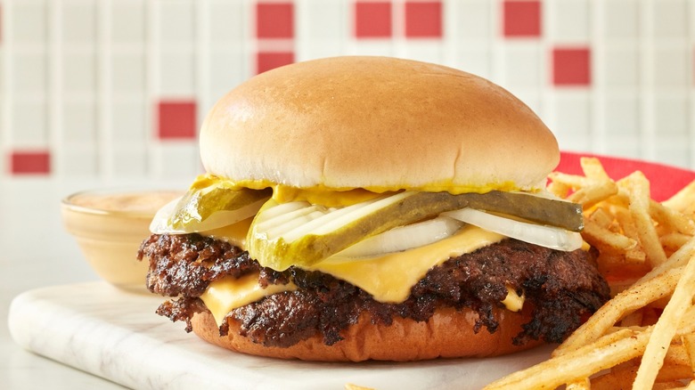 Freddy's original double steakburger and fries