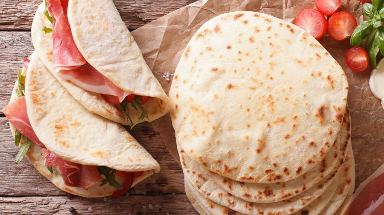 Piadina ham sandwiches and flatbreads