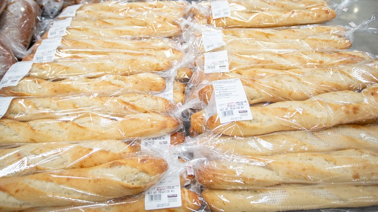 Costco baguette loaves on display