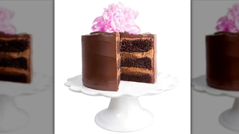 Chocolate layer cake with flower