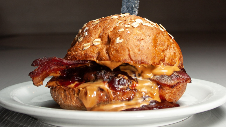 Hamburger with peanut butter and bacon