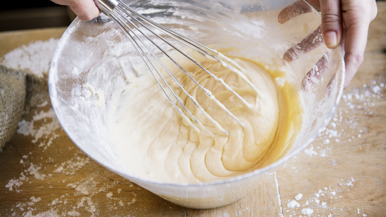 Batter being whisked in bowl