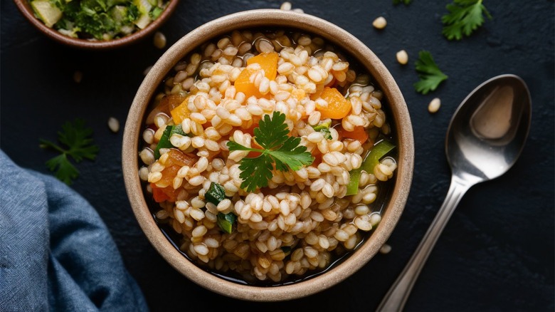 bowl of cooked barley and veggies