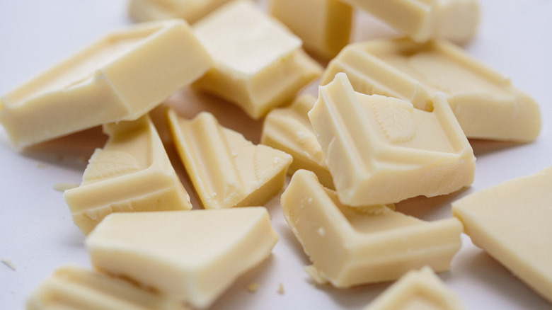 Broken pieces of white chocolate