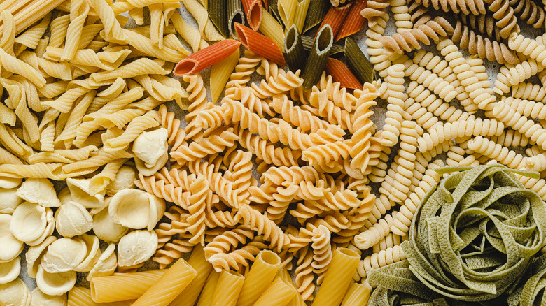 multicolored pasta shapes