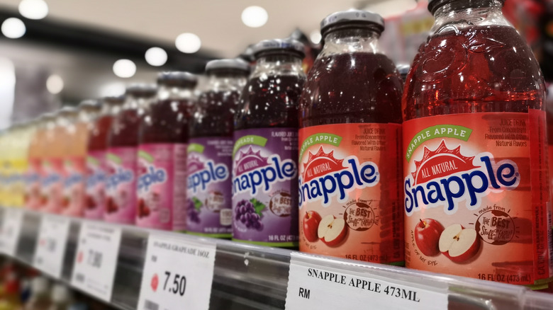 Assorted Snapple flavors in a store