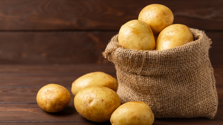 potatoes in burlap bag