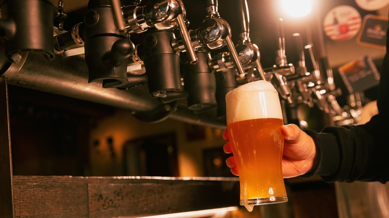 Person pouring beer from tap