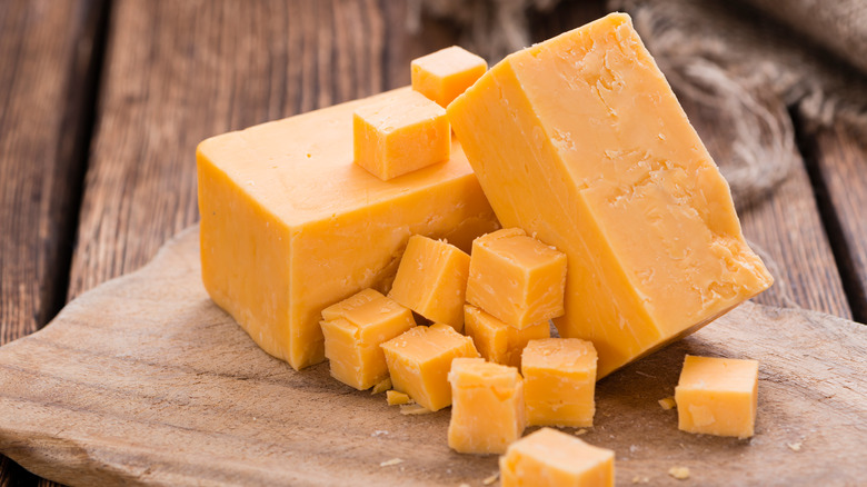 Blocks of cheddar cheese