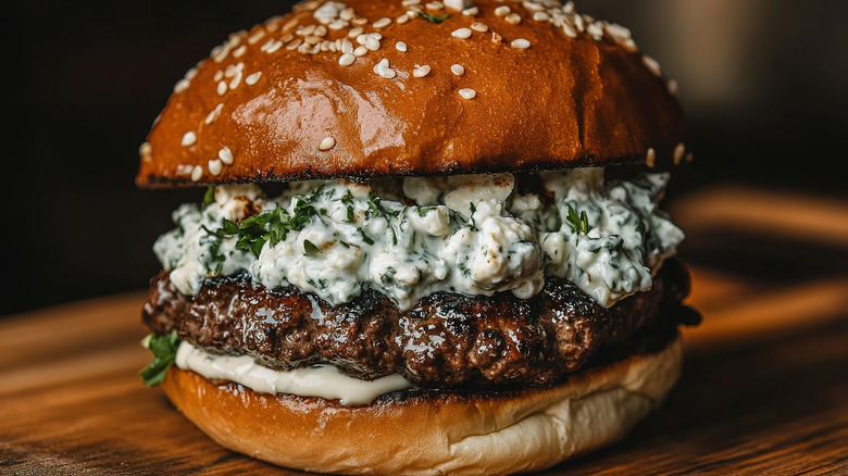 Lamb burger with feta spread