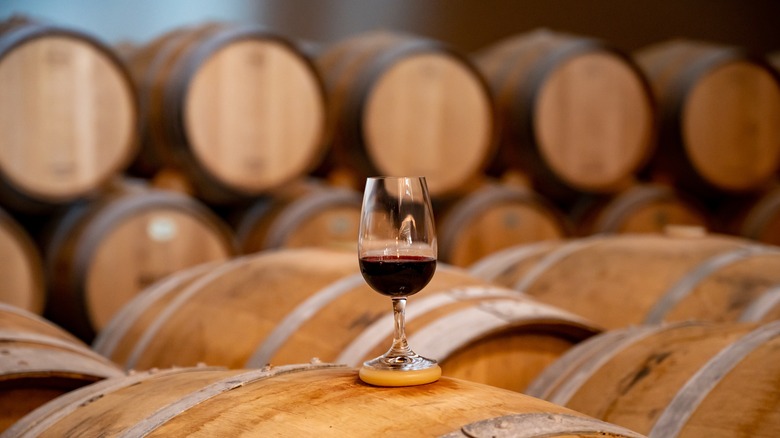 displayed glass of fortified wine