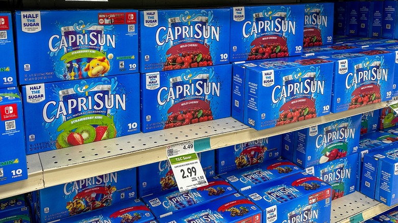 Boxes of Capri Sun on grocery store shelves