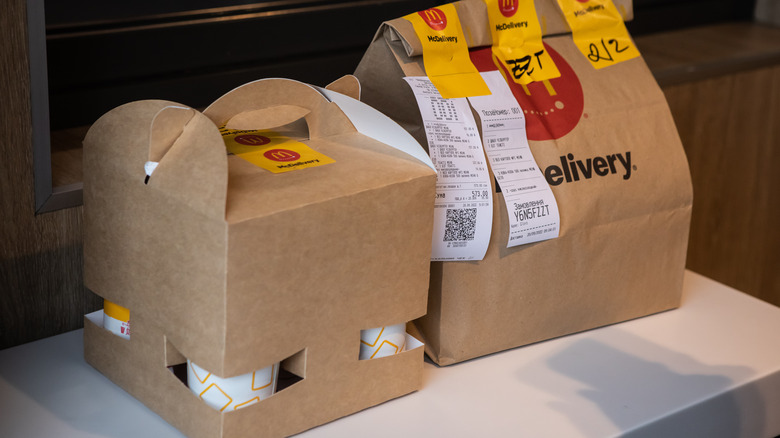 McDonald's food packed in to-go bags for delivery