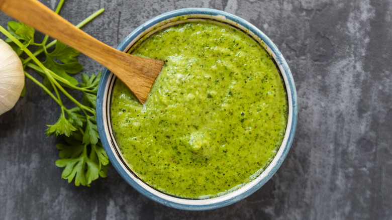 Bowl of green sauce