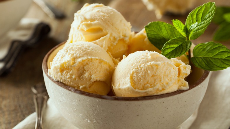 Bowl of vanilla ice cream