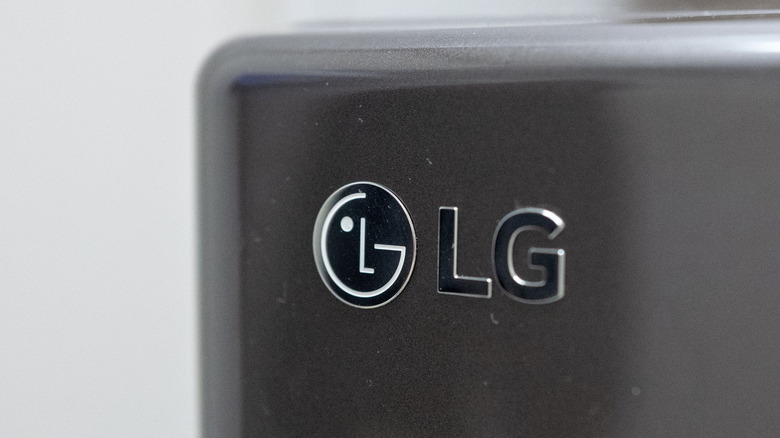 LG logo on a stainless steel appliance