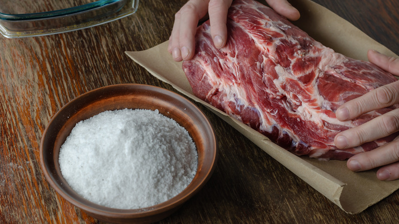 Preparing uncooked pork for dry rub