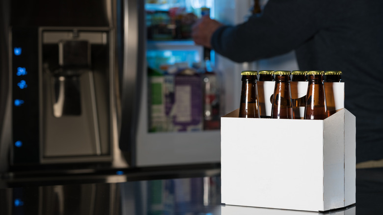 Six pack of beer on a counter