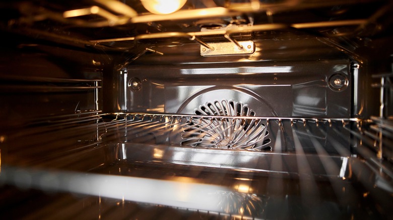 Inside of a  convection oven