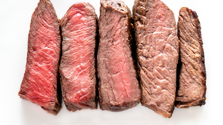 Steak cooked to different temperatures