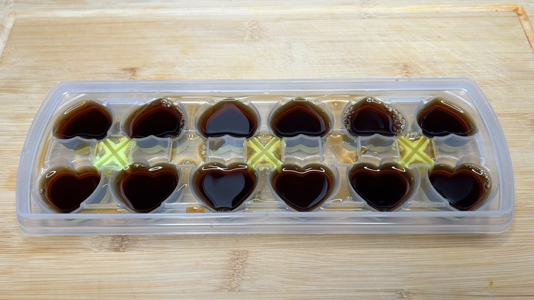 ice cube tray with coffee