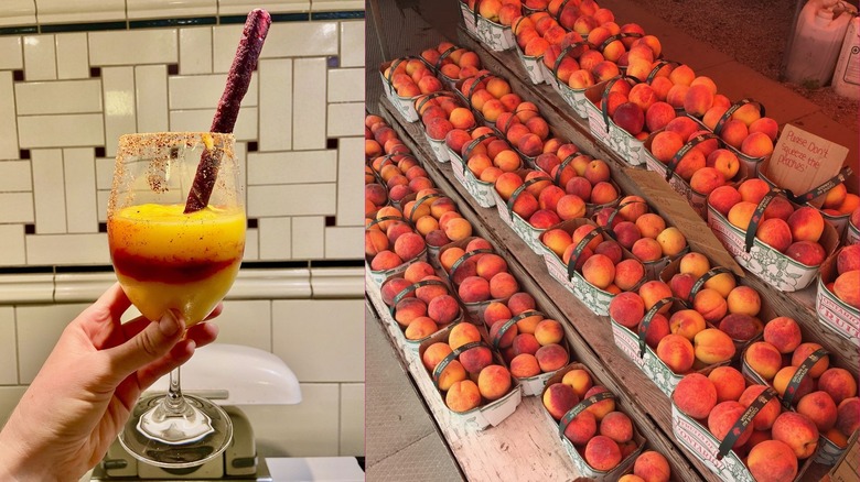 Mangonada and boxes of peaches