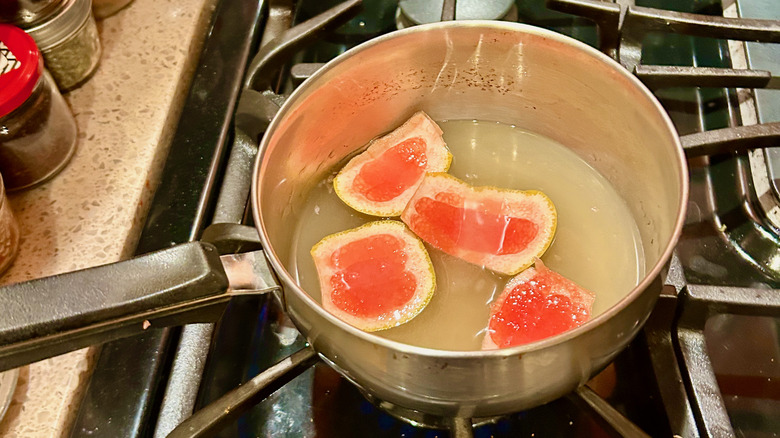 pot of grapefruit simple syrup