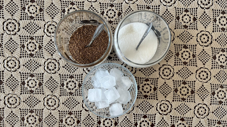 instant coffee, sugar, and ice