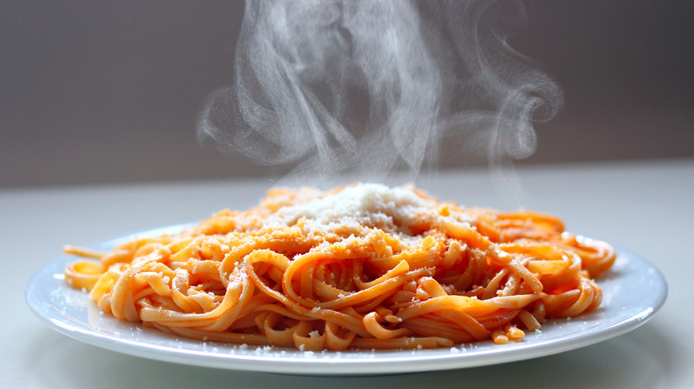 Steaming hot spaghetti