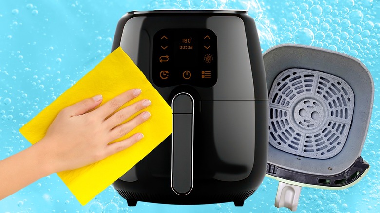 Woman using air fryer