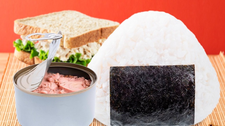 Canned tuna, tuna sandwich, and onigiri