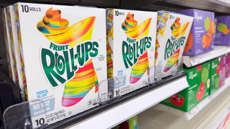 Fruit Roll-ups boxes on a store shelf