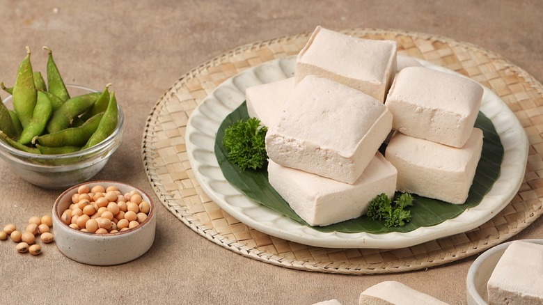 sliced tofu on a plate