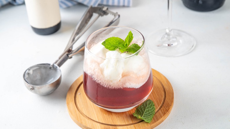 Red wine float in a glass