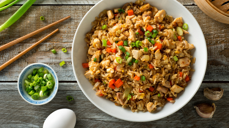 Bowl of chicken fried rice