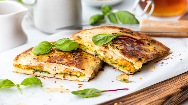 Naan egg and cheese sandwich with herbs