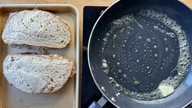 Sandwiches in baking sheet