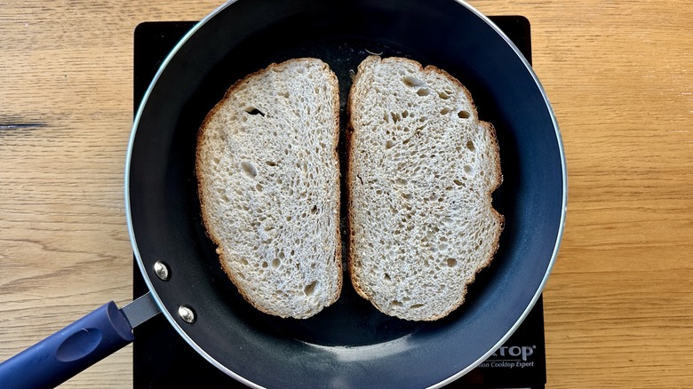 Bread toasting in pan