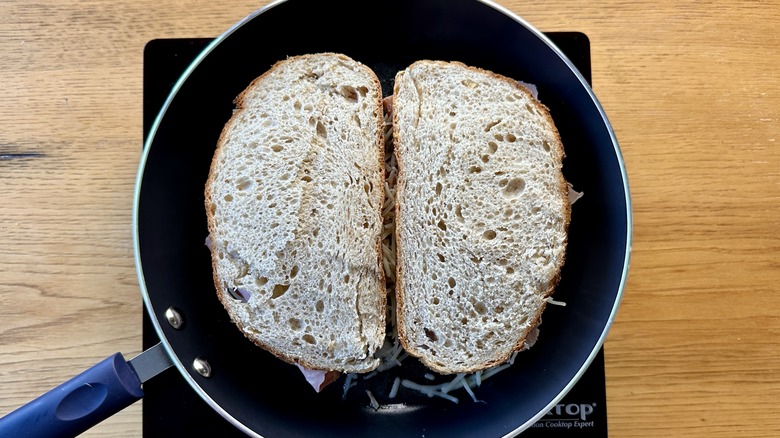 Sandwiches heating in pan