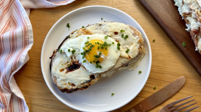 Croque madame on plate to serve