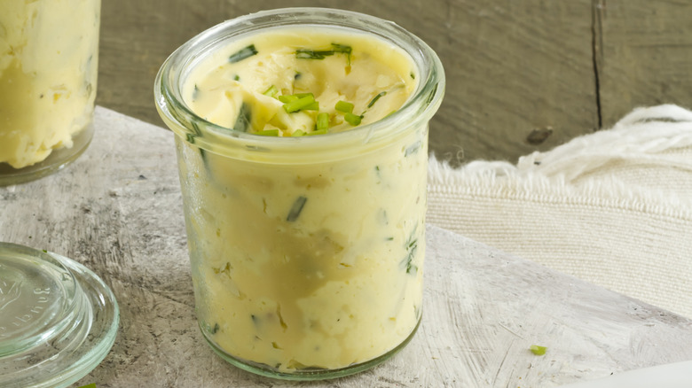 Garlic compound butter in a jar