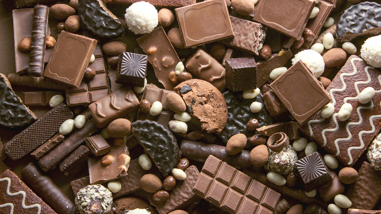 many pieces and types of chocolate candy