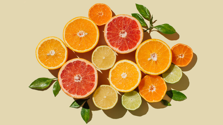 Assortment of halved citrus fruits