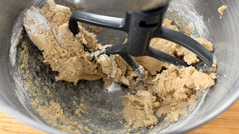 Cookie dough in mixing bowl