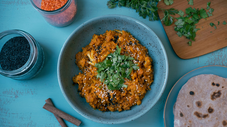 Red lentil dhal in a bowl