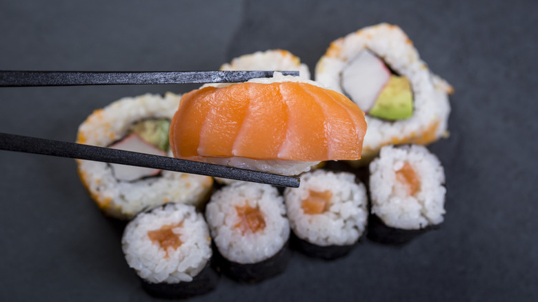 Salmon sashimi and maki roll