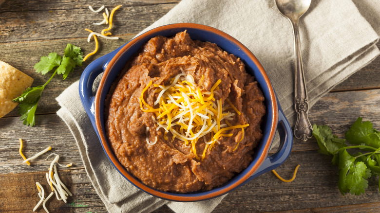 Homemade refried beans with cheese